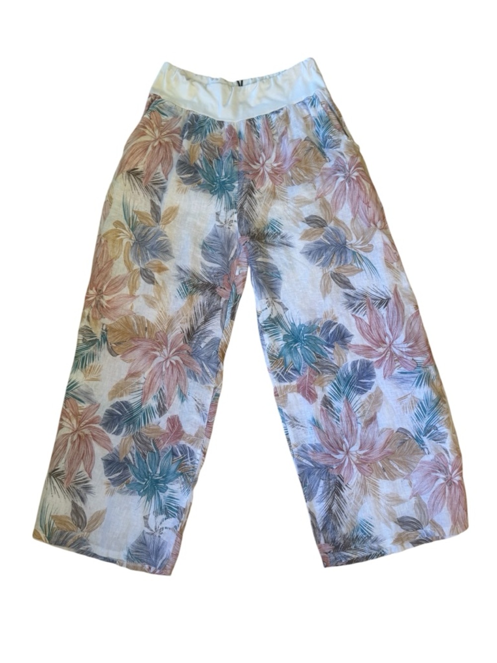 Cherish NWT made in Italy Linen Wide Leg Tropical Leaf Print Pants L / XL